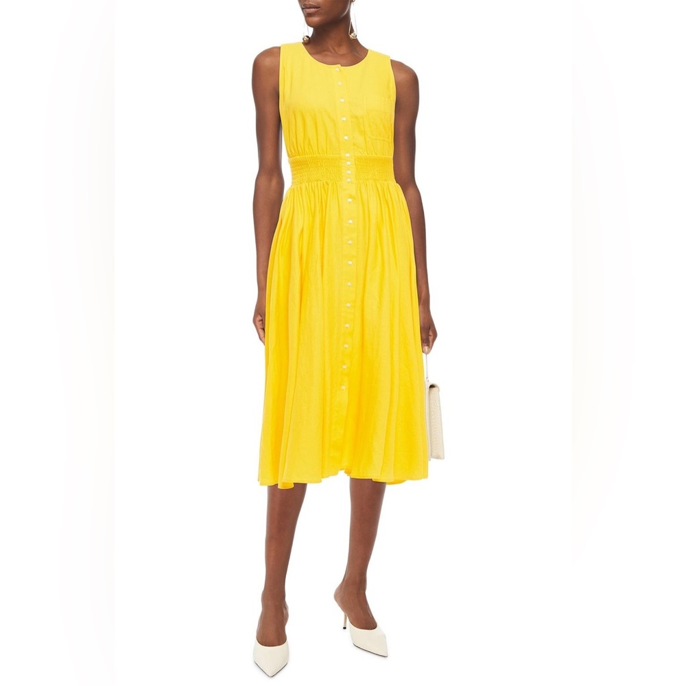 EUC Maje SS21 Rellow shirred linen-blend dress - Size 36